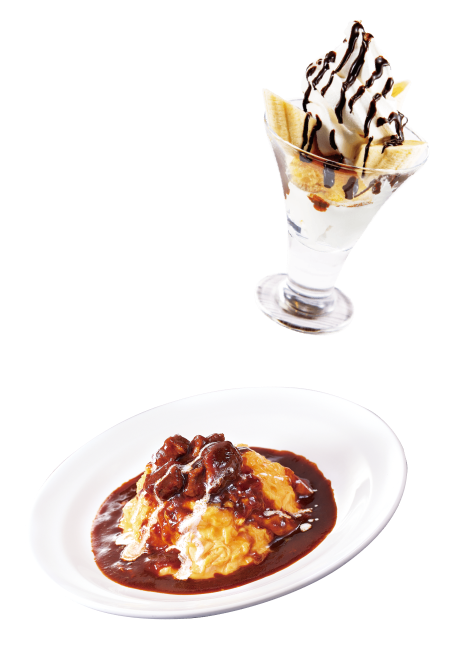 パフェとオムライスの画像